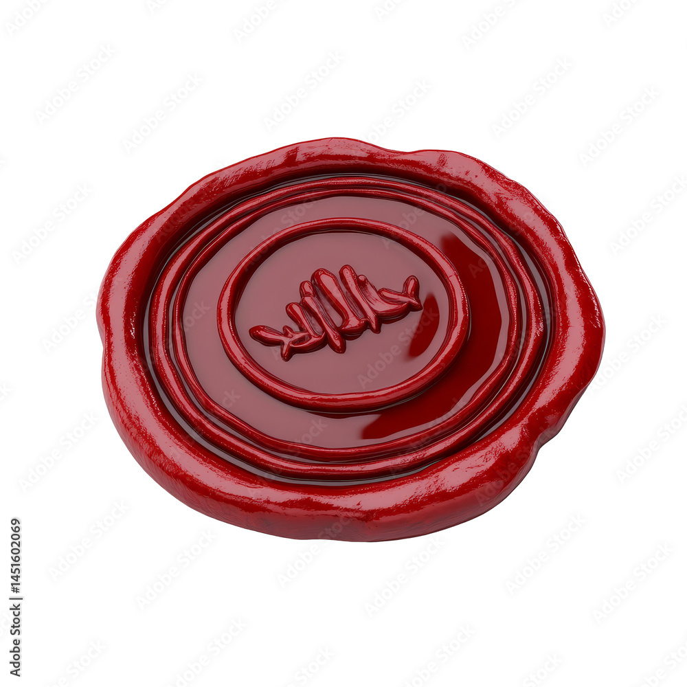 Poster classic red wax seal with the word approved isolated on a transparent background for formal document