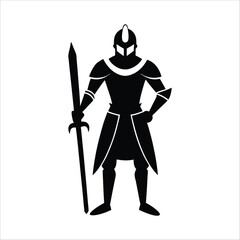 medieval knight with sword icon of silhouette vector illustration