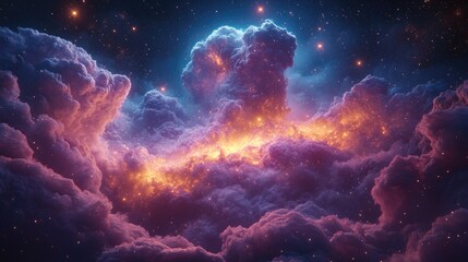 Fototapeta premium A stunning cosmic scene showcasing vibrant nebulae and shimmering stars in a vast galaxy filled with swirling clouds