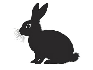 Black Rabbit Silhouette with Ears Upright Ideal for Animal, Wildlife, and Easter Illustration Concepts