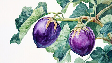 Naklejka premium eggplants watercolor illustration on white background.ai 