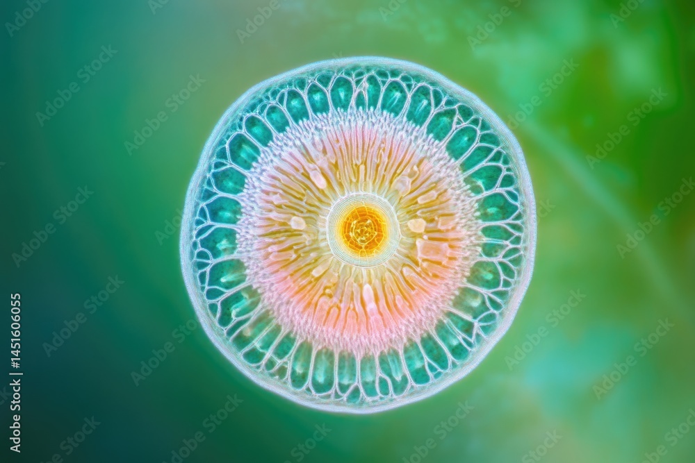 Aufkleber abstract image showing an organic pattern with cell-like structures in teal, yellow and pink on a sm