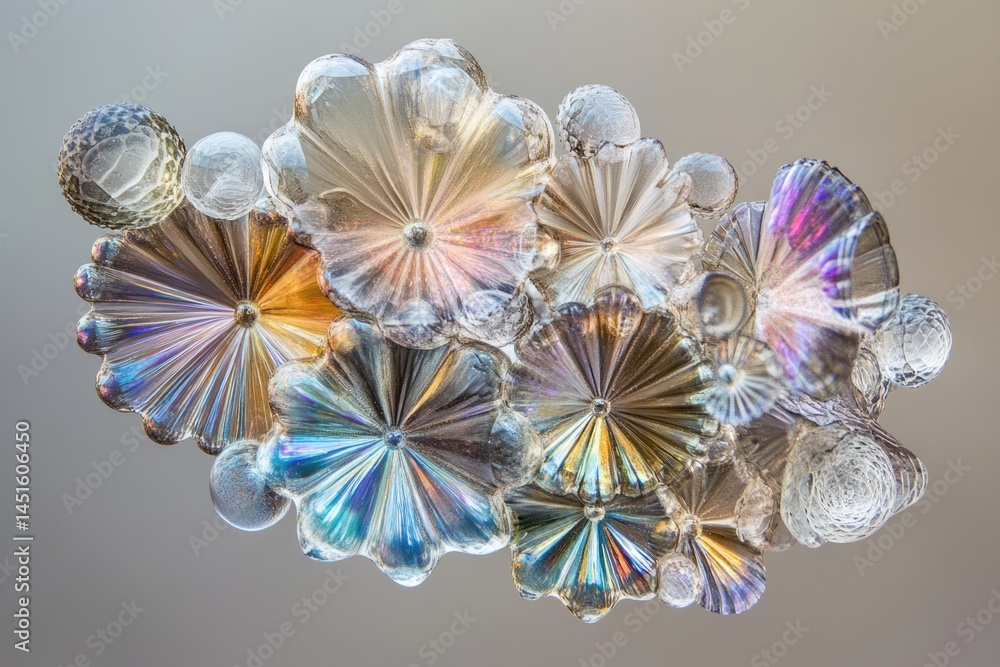 Aufkleber a cluster of iridescent glass flowers and orbs, creating a stunning visual display with shimmering r