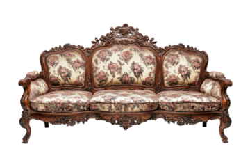 Ornate antique couch with floral upholstery