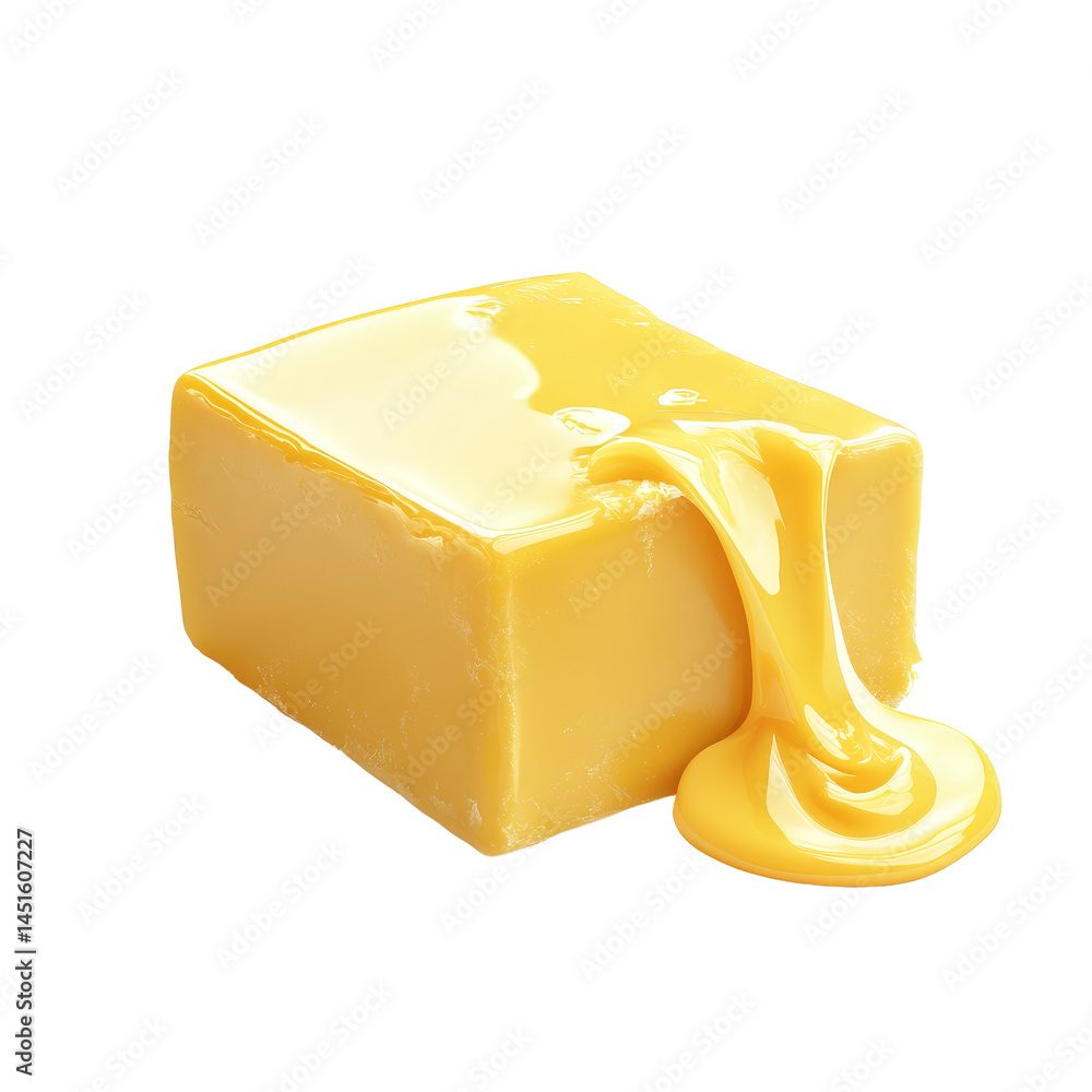 Poster melting cube of butter on a transparent background showcasing the smooth texture and rich color of d