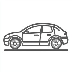 Fototapeta premium Grey Hatchback Car Line Drawing on White Background