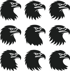 Fototapeta premium Set of Angry Eagle Head Silhouettes – USA Patriotic Vector Icons for Independence Day