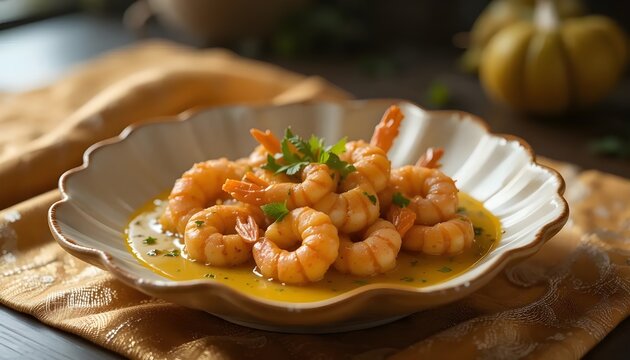 Chingri Malai Curry Served on Artisan Shell Plate