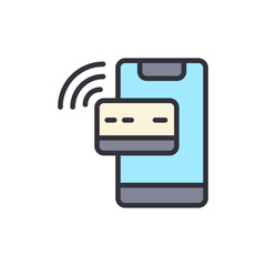 Mobile credit card colored icons, minimalist vector illustration ,simple transparent graphic element .Isolated on white background