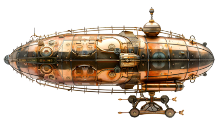 Steampunk Airship Aerial View Intricate Design Copper Metal
