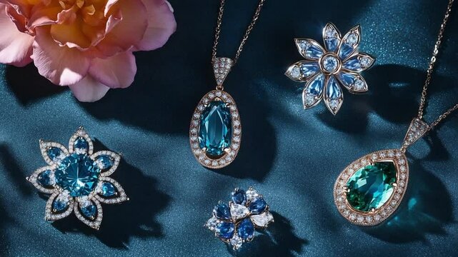 Blue diamond neckless on blue background