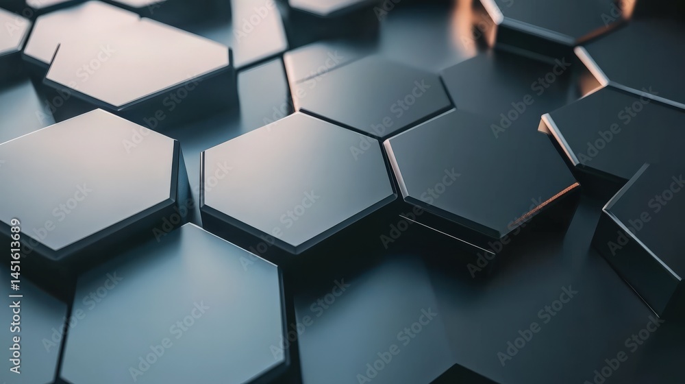 Aufkleber close-up of interlocking hexagonal tiles with a sleek, reflective surface showcasing modern design