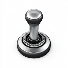 Metallic Silver and Black Joystick on White Background
