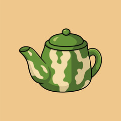 Green Teapot with Cream Pattern