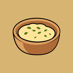 Bowl with Cream Soup and Green Herbs