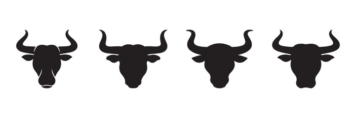 Bull head icon silhouette collection