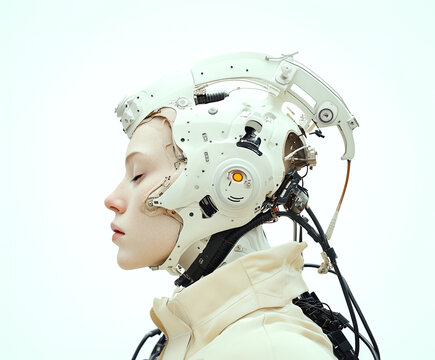 portrait of a being with a harmonious blend of human and artificial intelligence features
