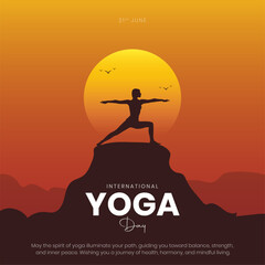 21 June - International Yoga Day Post and Greeting Card Design. Modern and Minimal Yoga Day Creative with Yoga Pose Silhouette Vector Illustration