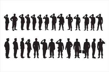 Silhouette of Saluting Soldiers and Officers in Uniform