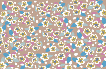 Floral arrangement with colorful blossoms and leaves. seamless pattern