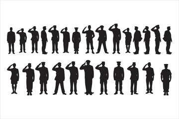 Silhouette of Saluting Soldiers and Officers in Uniform