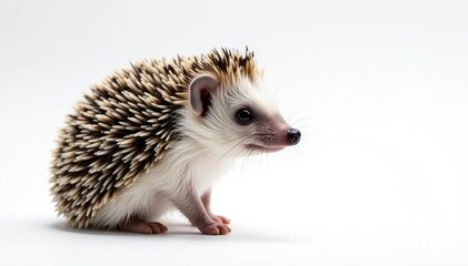 Obraz premium A tiny hedgehog stands alone on a pure white background , wildlife, background