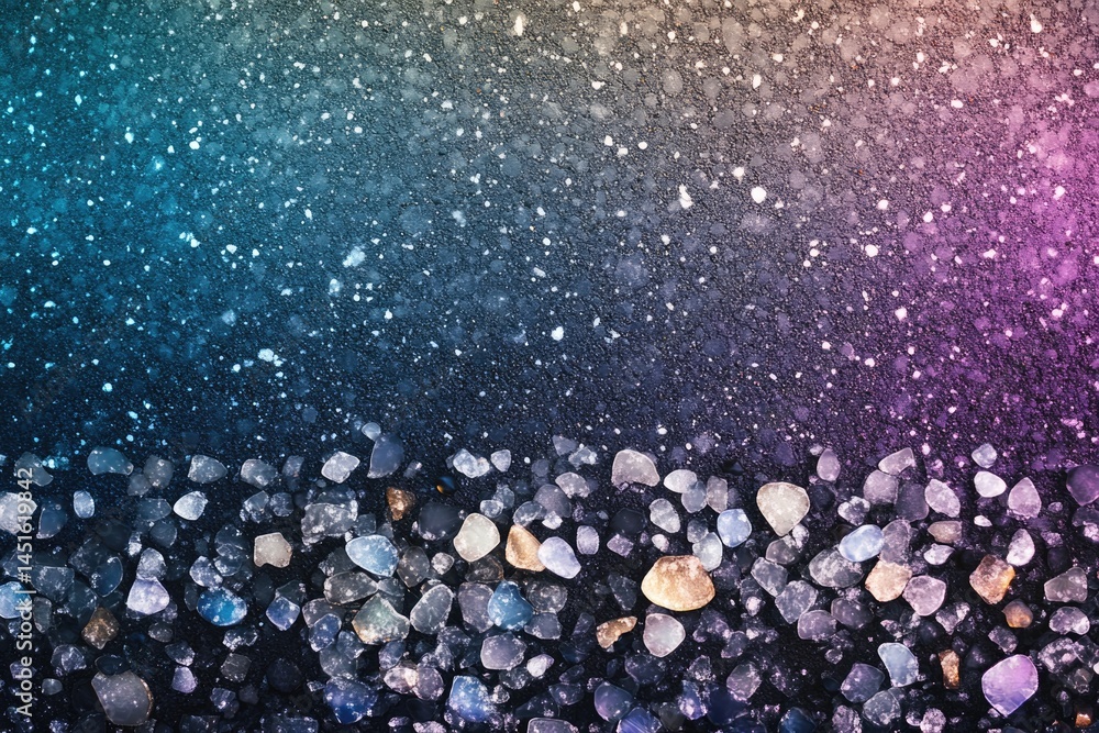 Aufkleber an image of pebbles on an asphalt ground with an colorful and abstract lighting effect background.