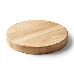 Round wooden cutting board close up on white background