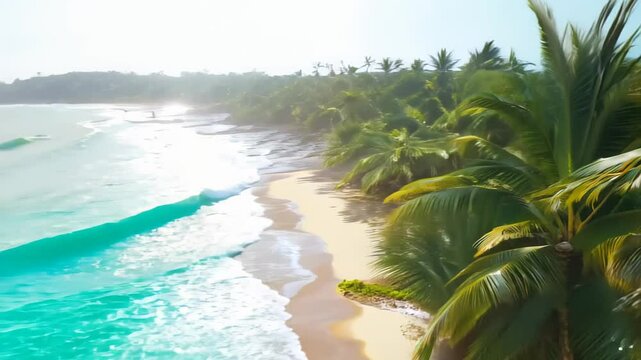 Tropical Beach Paradise: Relaxing Palm Tree View and Clear Sky for Travel Videos