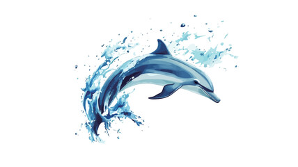 stylized digital illustration of a leaping dolphin against a plain white background. The dolphin is rendered in blue tones and is in a dynamic pose.