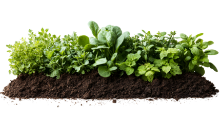 Lush green herb garden growing in rich soil