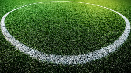 Obraz premium Abstract aerial view of a vibrant green sports field with circular white markings