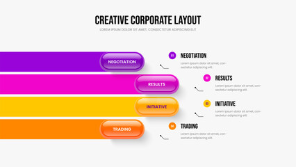 Obraz premium Sales Strategy Slide Layout Vector Illustration. Digital Campaign 4 Option Infographic Frame Template. Product Insight Four Element Diagram Presentation Design.