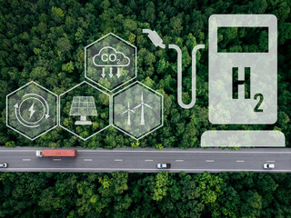 Green hydrogen. Sustainable renewable energy. Hydrogen Fuel cell vehicle. Zero emission car. Future...