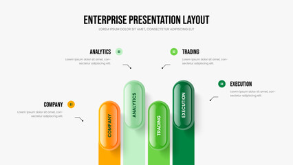 Marketing Portfolio Four Option Diagram Slideshow Template. Business Briefing 4 Step Infographic Frame Layout. Professional Insight Presentation Design Vector Illustration.