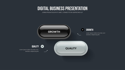 Sales Solution Slide Template Vector Illustration. Creative Proposal Two Step Infographic Presentation Design. Investor Showcase 2 Element Diagram Slideshow Layout.