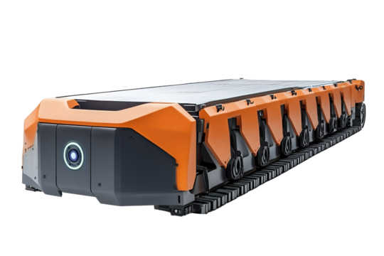 Futuristic Orange Automated Guided Vehicle AGV Warehouse Robotics Technology