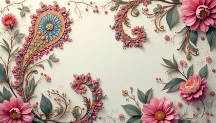 Soft paisley print, muted tones, elegant curves, organic, wallpaper, flowing