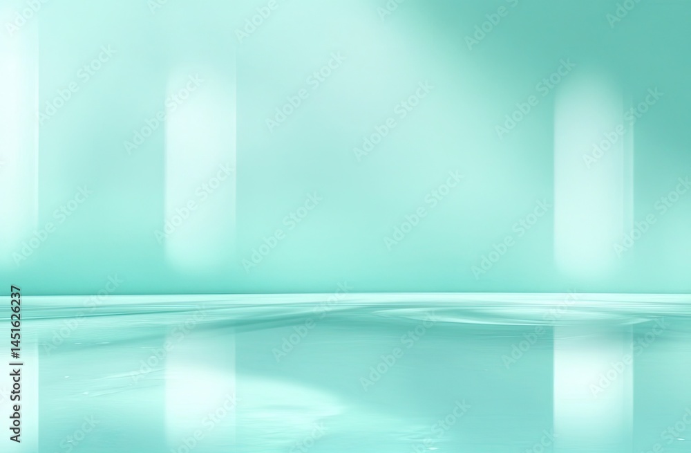 Poster abstract light turquoise room features a smooth floor with gentle reflections and soft glow