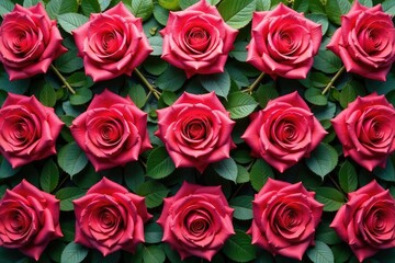 Naklejka premium Symmetrical rose pattern arranged in square grid , art, wallpaper