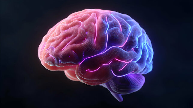 brain visual composed of glowing lines and shifting hex code