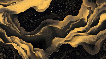Elegant golden rivers on dark canvas artistic design with delicate lines