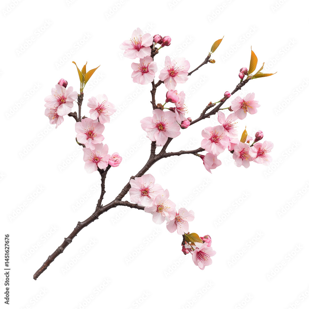 Aufkleber delicate sakura tree branch adorned with pink flowers against a clean transparent background in a tr