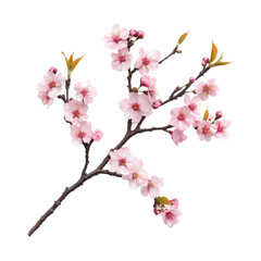 Obraz premium Delicate sakura tree branch adorned with pink flowers against a clean transparent background in a tranquil setting, sakura tree branch flower isolated on transparent background