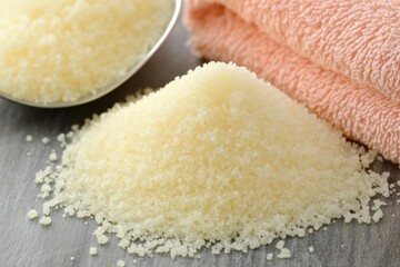 Open sachet of sugar wax beside a hot towel for hair removal Generative AI