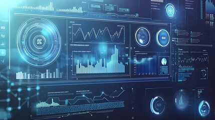 Obraz premium Vector illustration of clean health tracking dashboard, calming blue tones, corporate theme