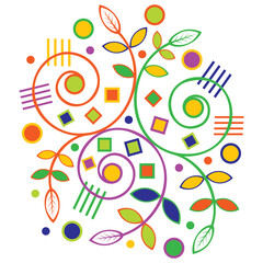 Fototapeta premium Colorful unique, self made, hand drawn, spiral lines, leaves, squares & circle vector design 