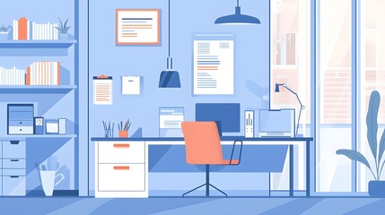 Workplace health check room with labeled equipment, clear layout, medical HR setting, vector flat