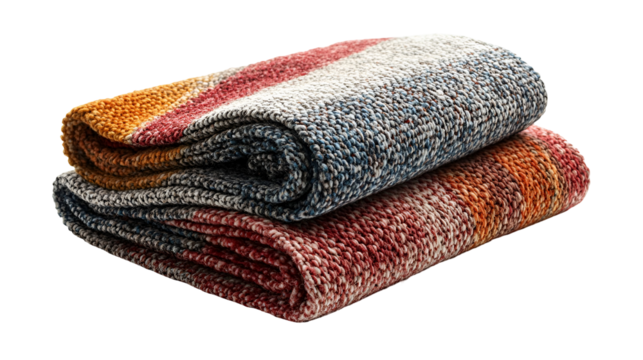 Colorful Knitted Blankets Stacked Warm Cozy Texture