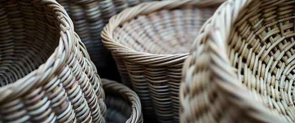 group of wicker baskets sitting next to each other